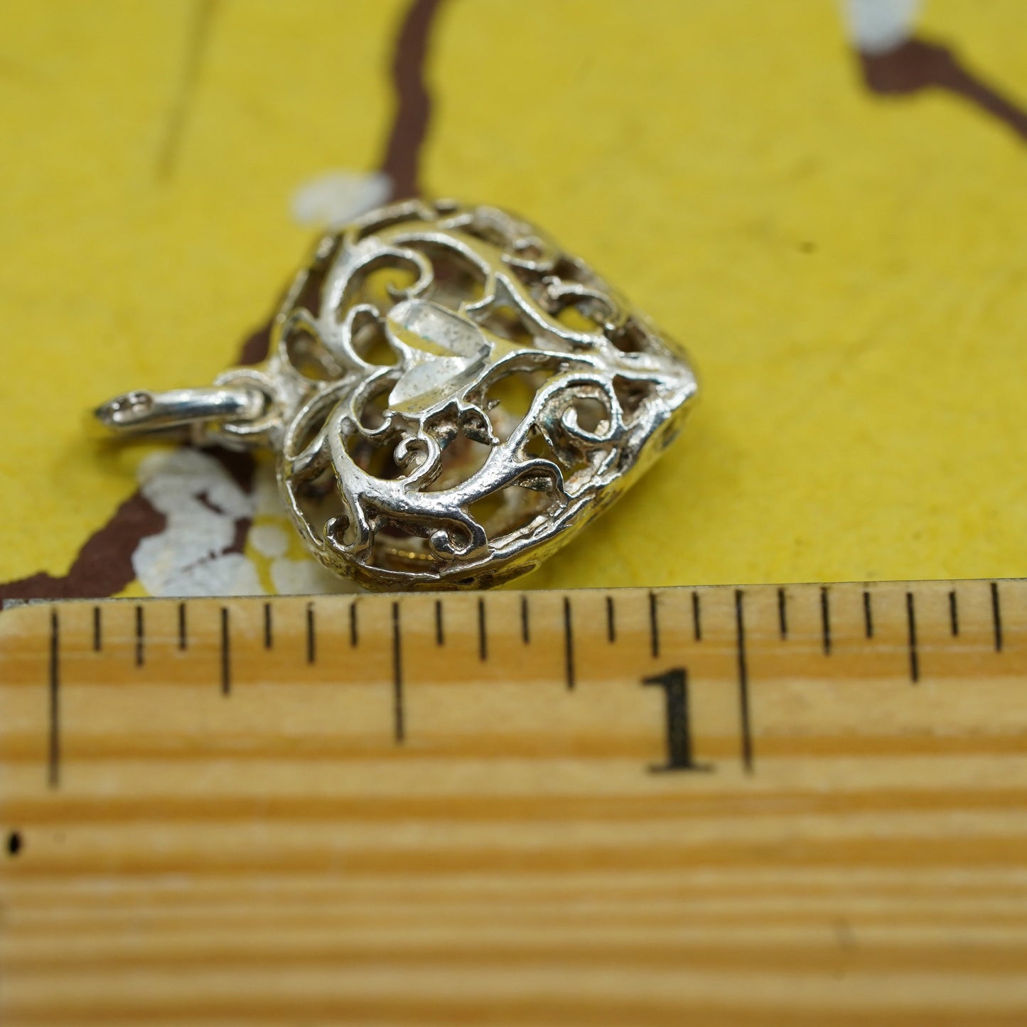 Vintage Sterling silver handmade pendant, 925 filigree heart pendant