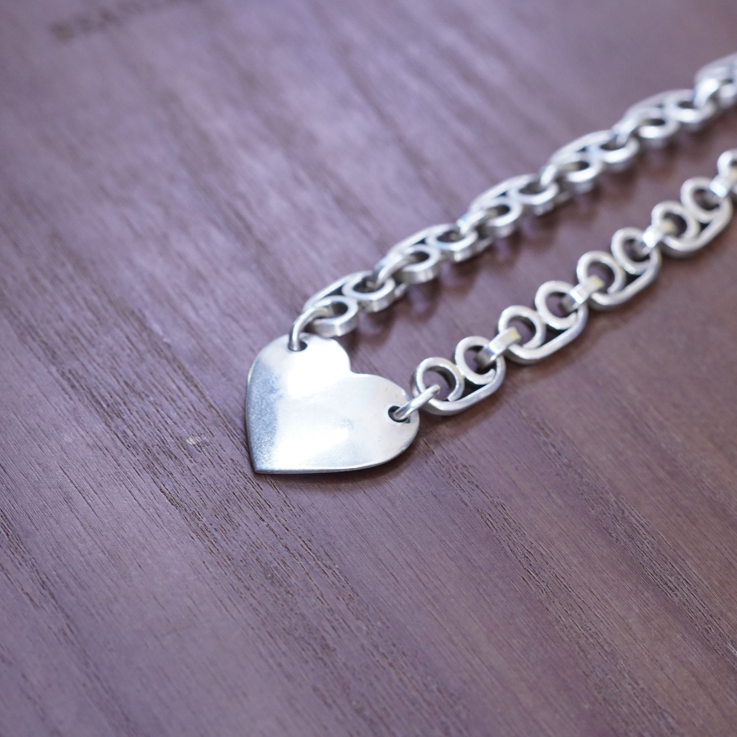 16” 8mm, vintage Sterling silver 925 handmade anchor chain necklace with heart