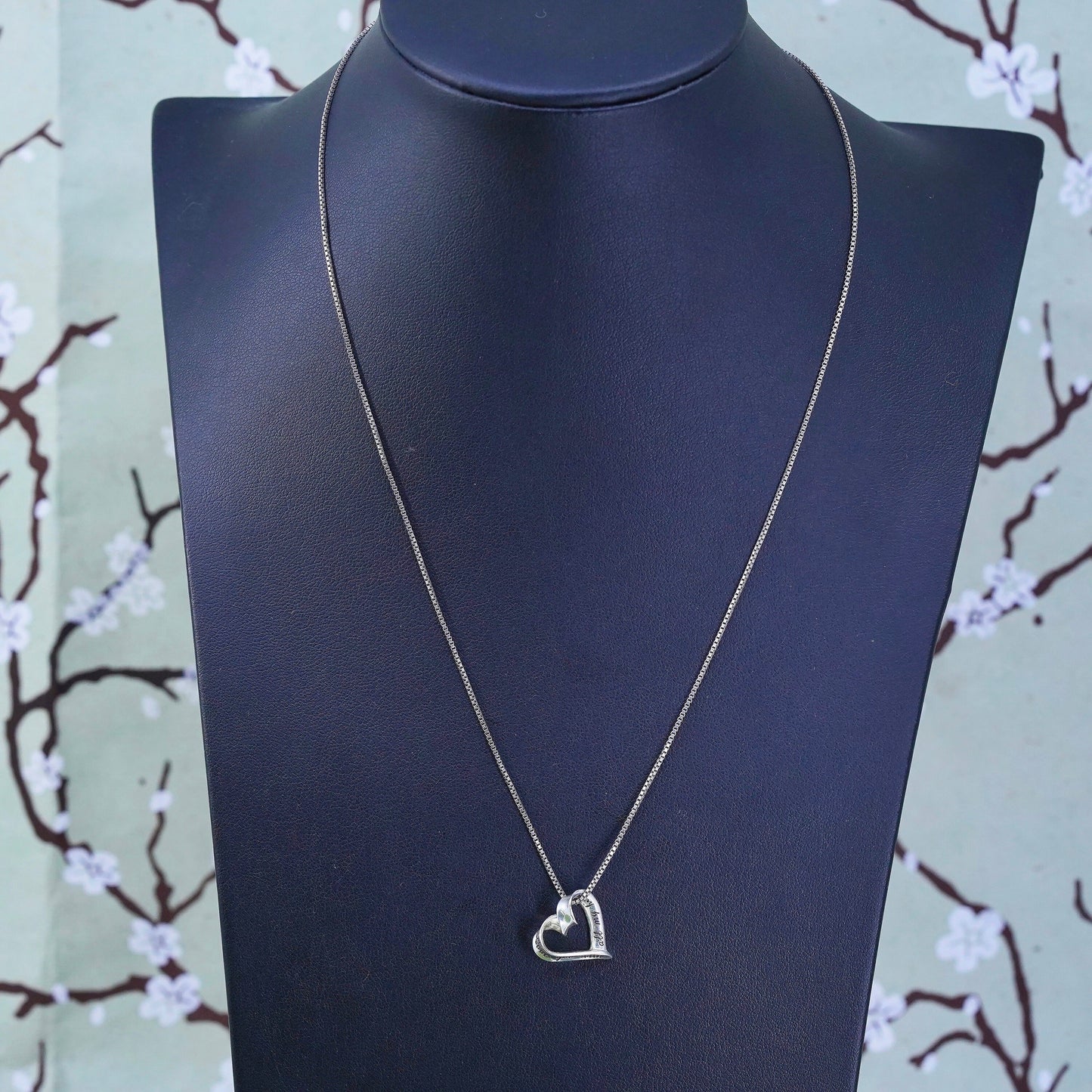 18", vintage sterling silver handmade necklace, 925 box chain w/ heart Pendant