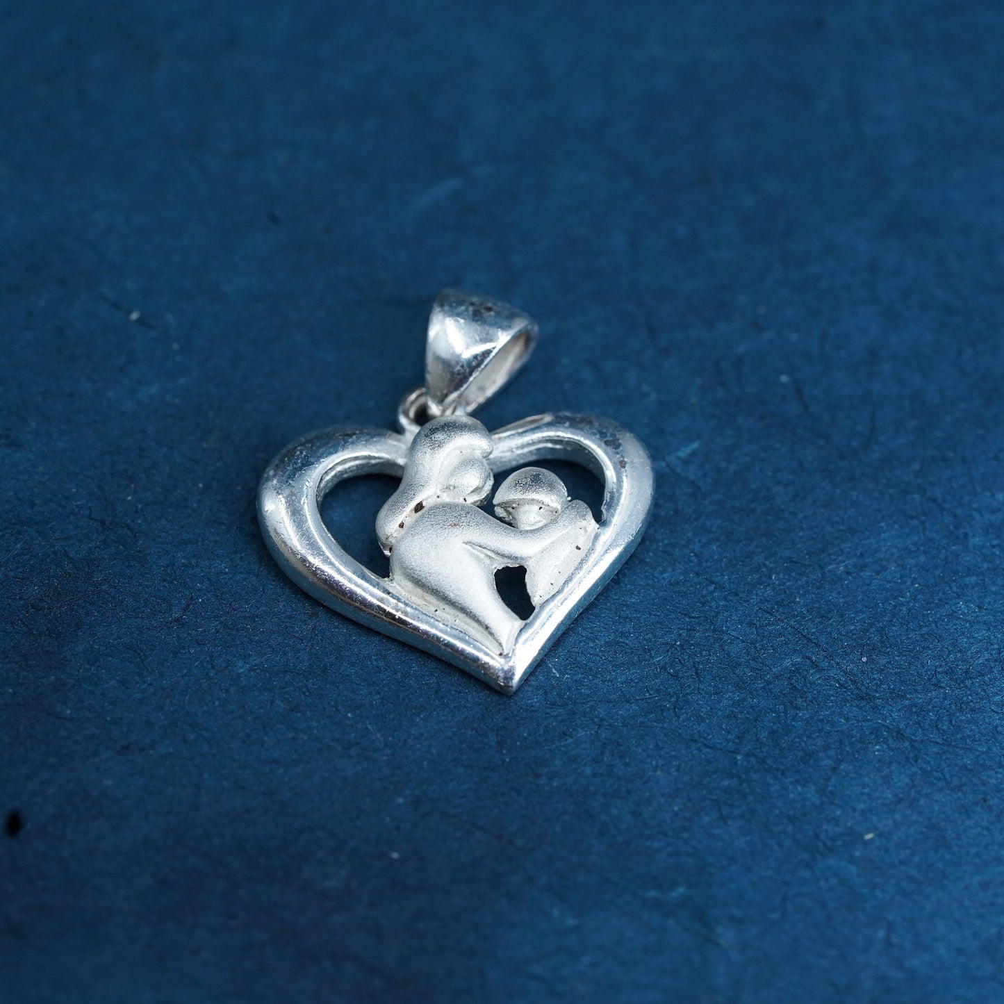 Sterling silver handmade prayer pendant, 925 mother and baby heart