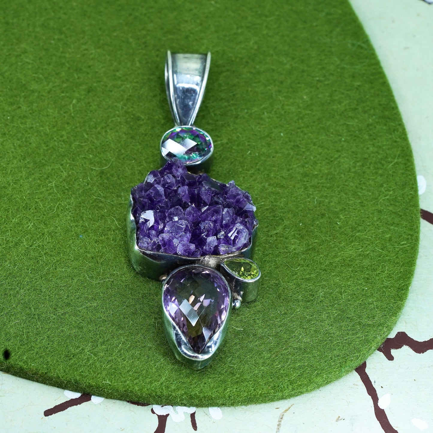 sterling silver 925 pendant with healing amethyst and rainbow topaz and peridot