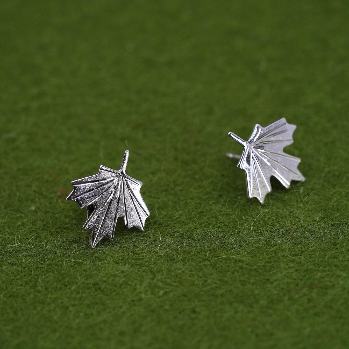 Vintage sterling 925 silver earrings, maple leaf studs, stamped sterling