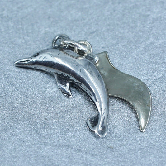 Antique Sterling silver handmade puffy 925 dolphin charm pendant