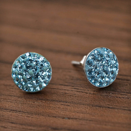 Vintage Sterling 925 silver cluster blue Cz studs, earrings