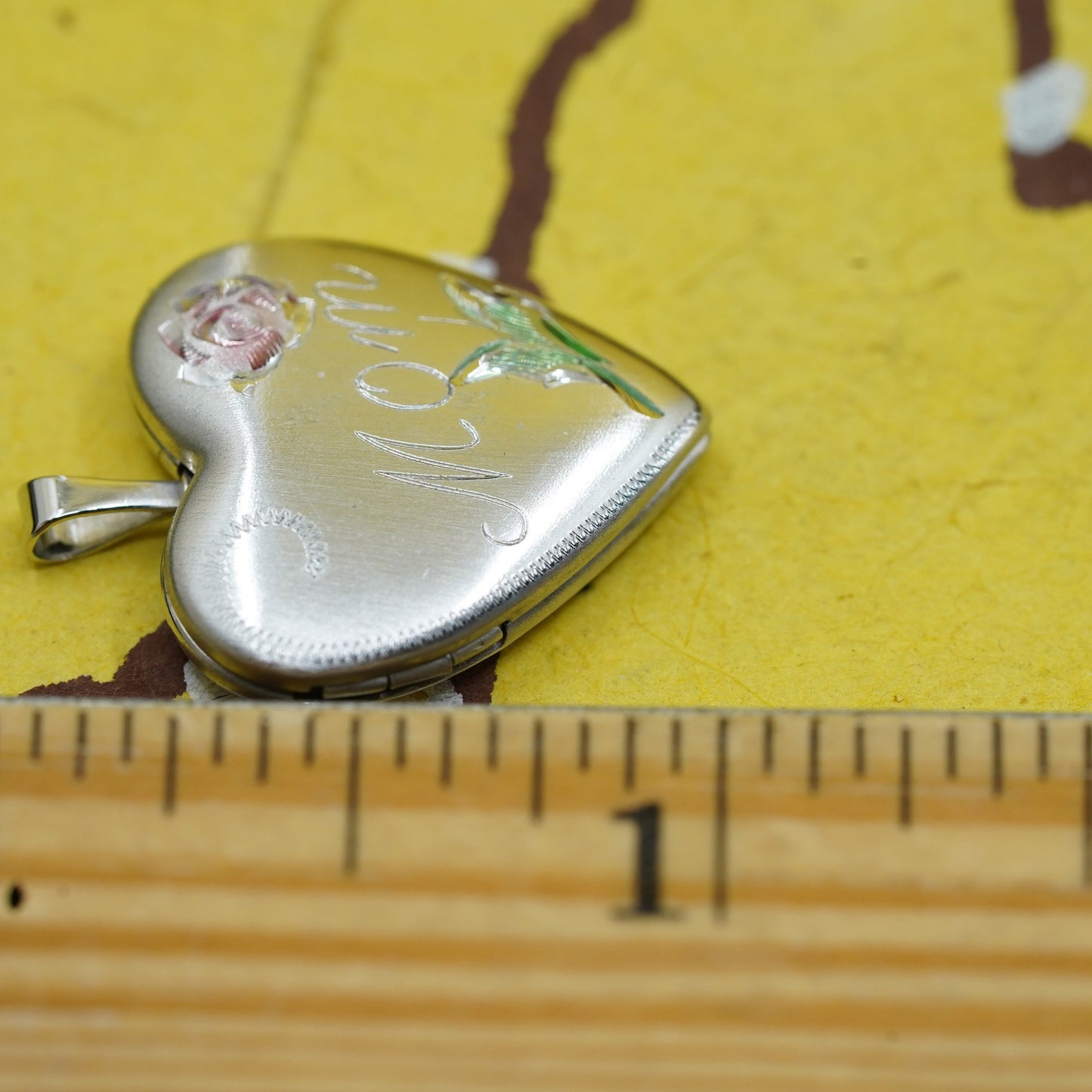 Vintage Sterling silver handmade pendant, 925 heart photo locket engraved mom