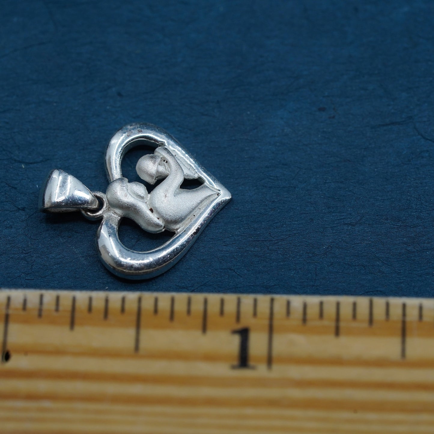 Sterling silver handmade prayer pendant, 925 mother and baby heart