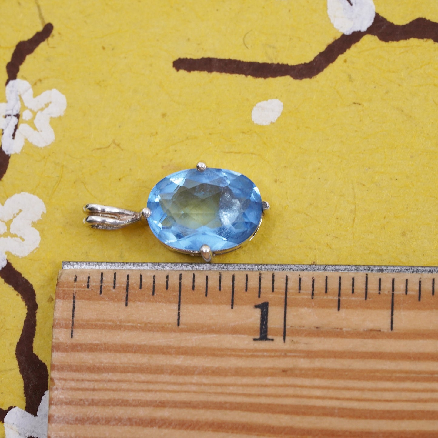 Vintage Sterling silver pendant, 925 silver with oval blue topaz