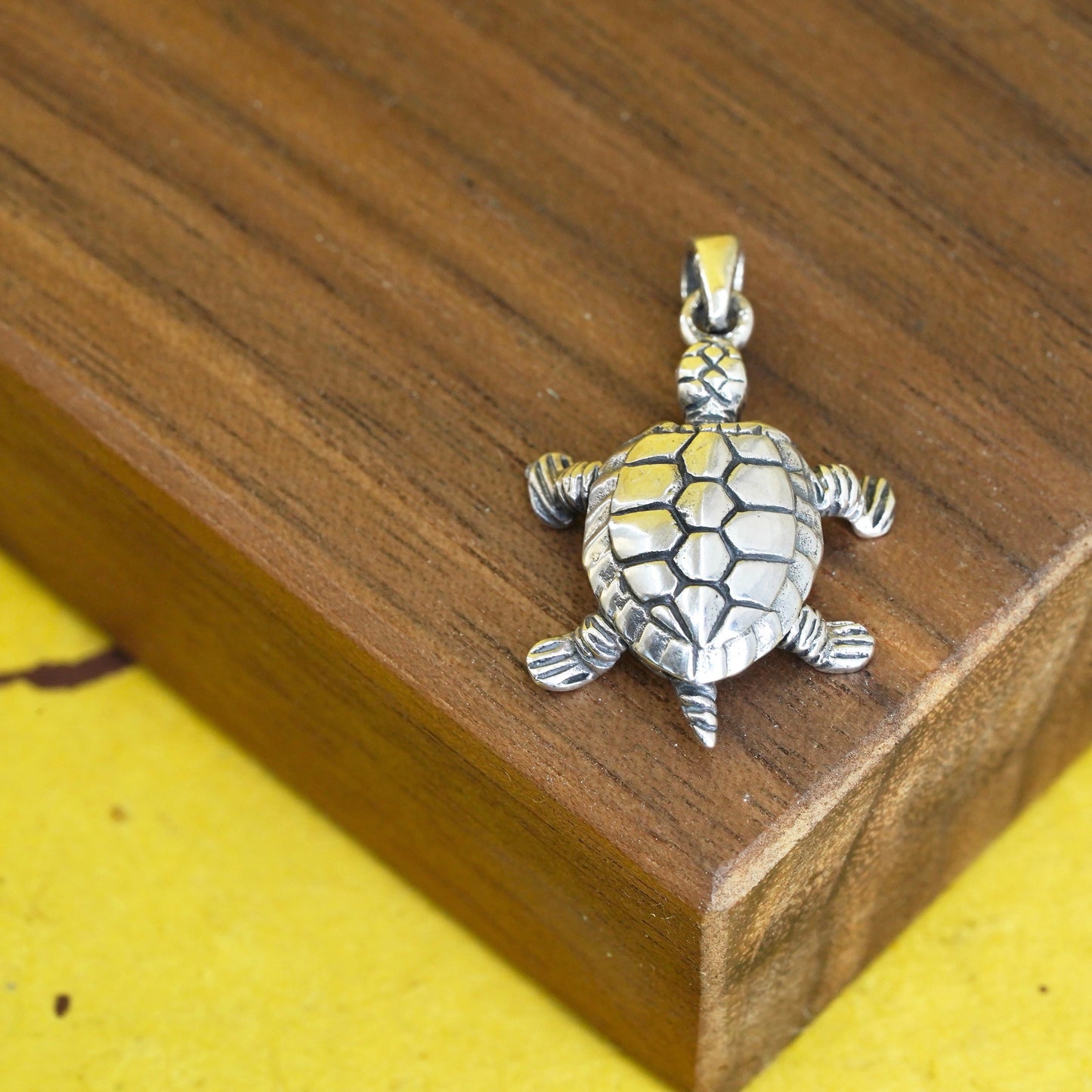 Vintage Sterling silver handmade pendant, 925 sea turtle