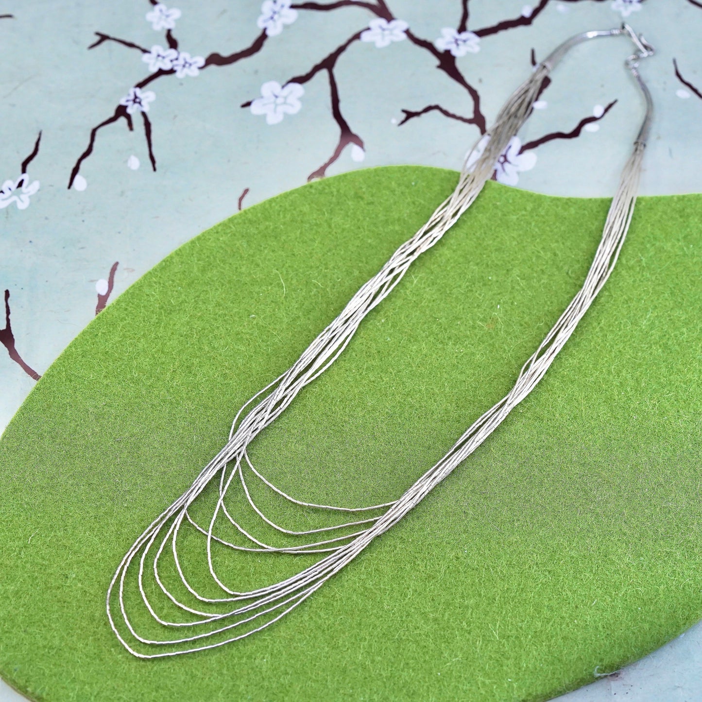 16”, liquid Sterling silver 10 strands necklace, Native American 925 chain