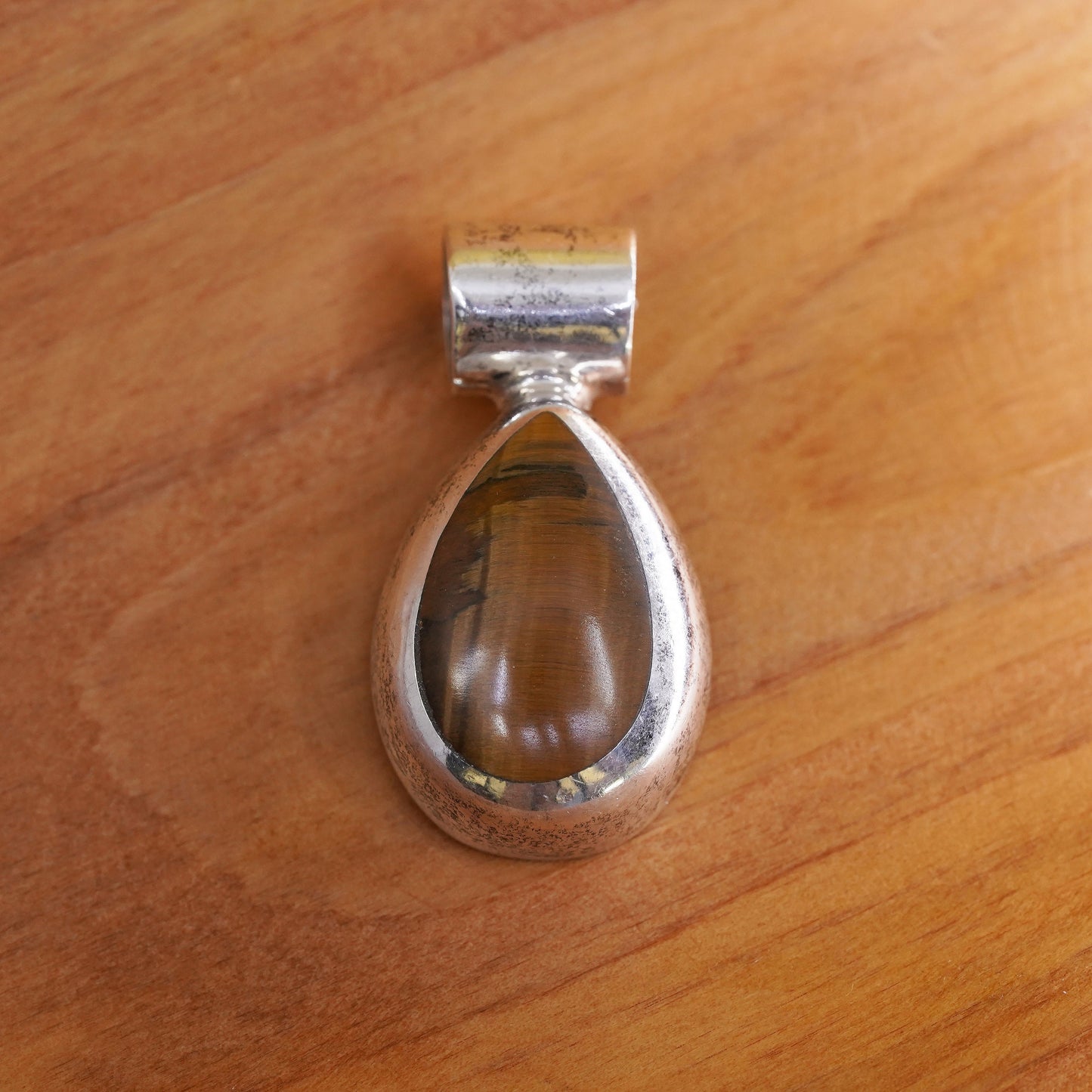 Vintage Sterling 925 silver handmade teardrop pendant with golden tiger eye