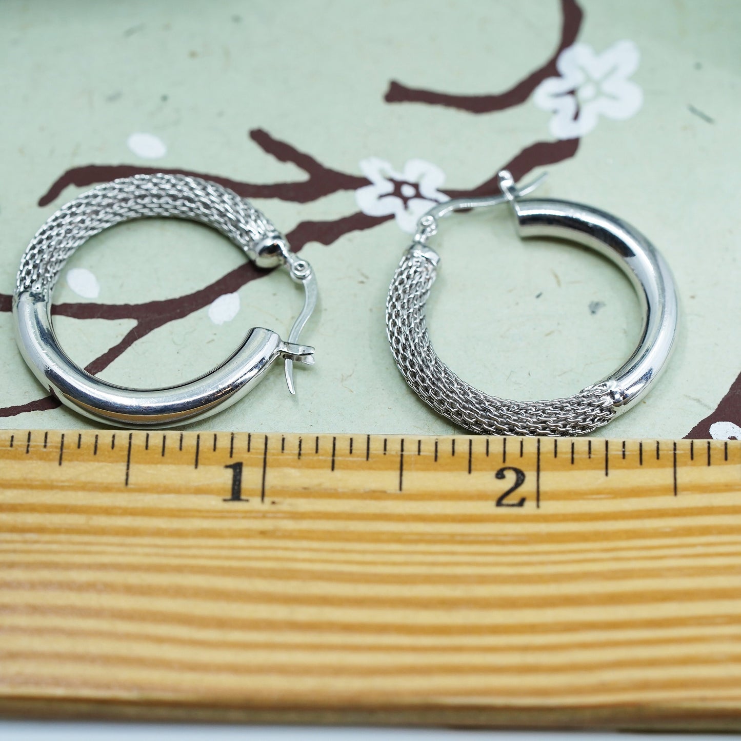 1.25”, VTG sterling silver loop earrings, fashion minimalist primitive hoops