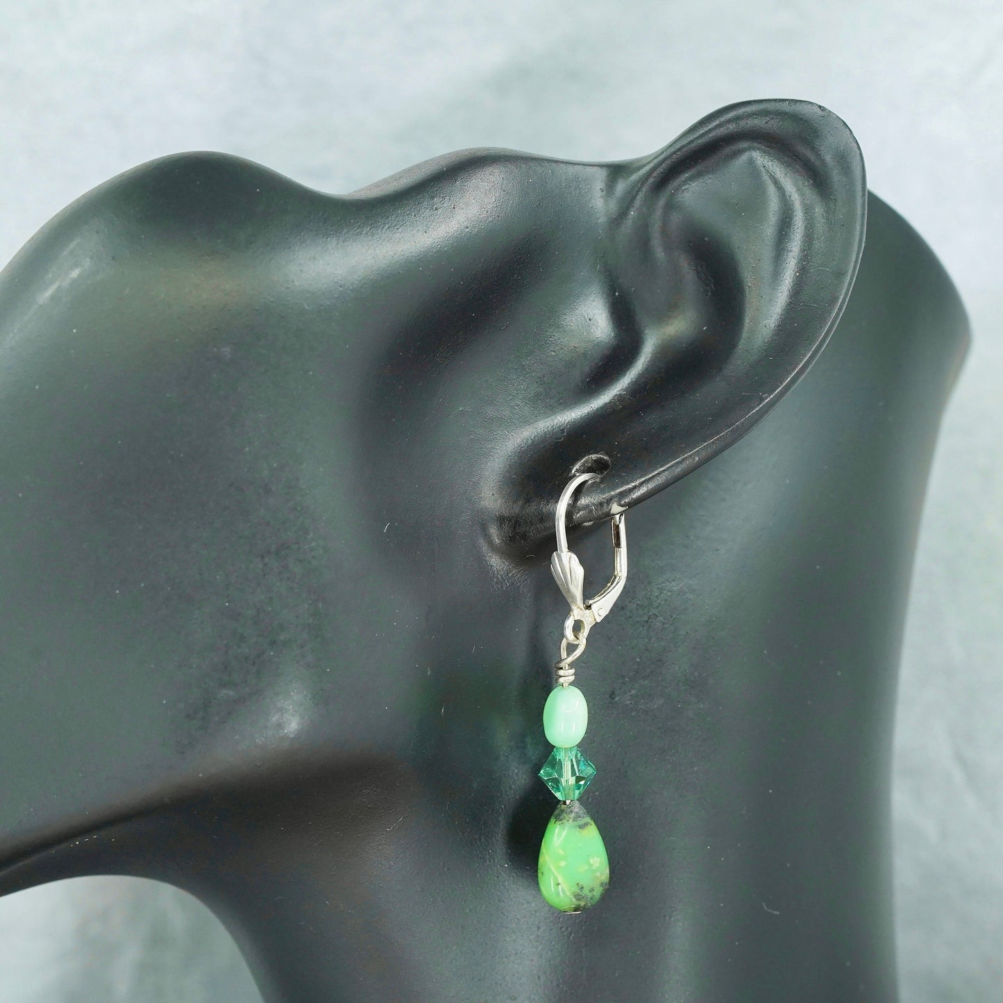 Vintage Sterling 925 silver handmade earrings with teardrop jade