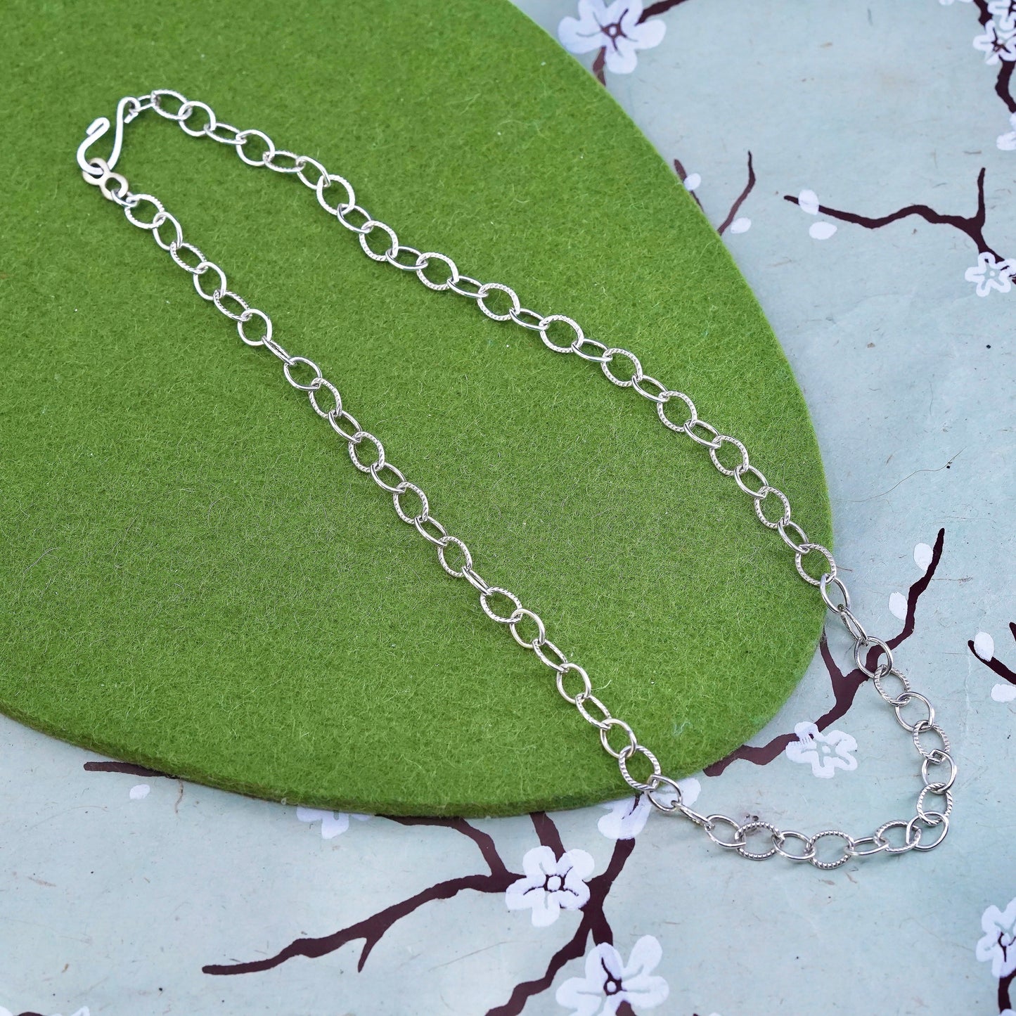 18", sterling silver charm necklace, 925 handmade textured circle link chain