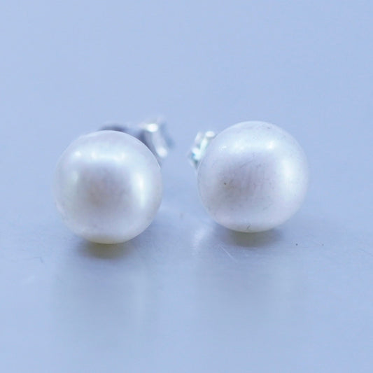 5mm, Vintage Sterling 925 silver handmade earrings, studs with pearl