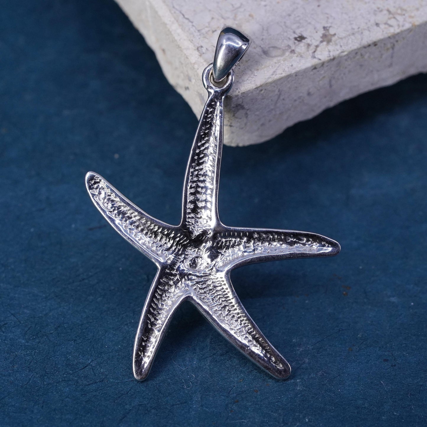 vintage sterling 925 silver handmade star starfish pendant with opal inlay