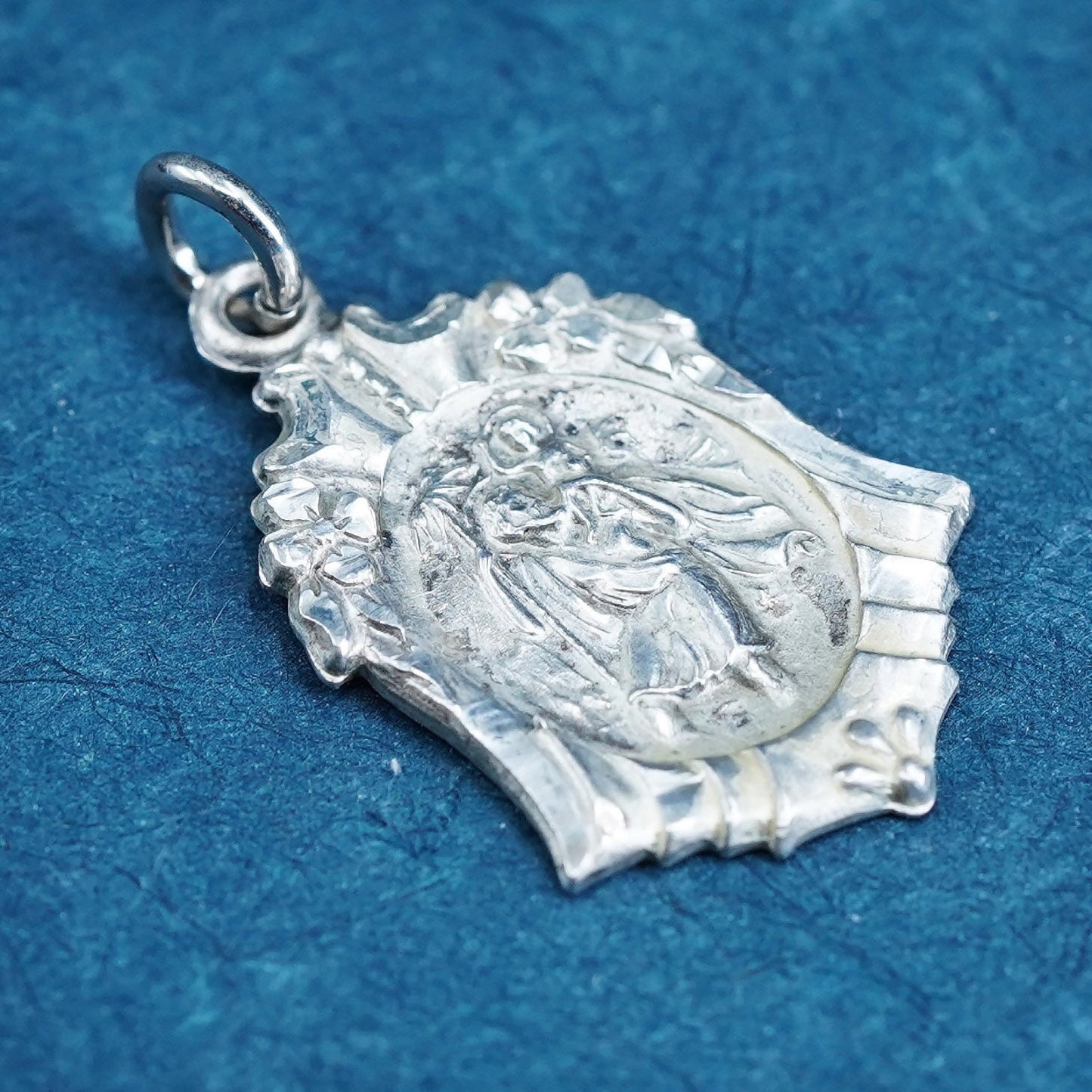 Vintage sterling 925 silver tag pendant, Saint Christopher protect us charm