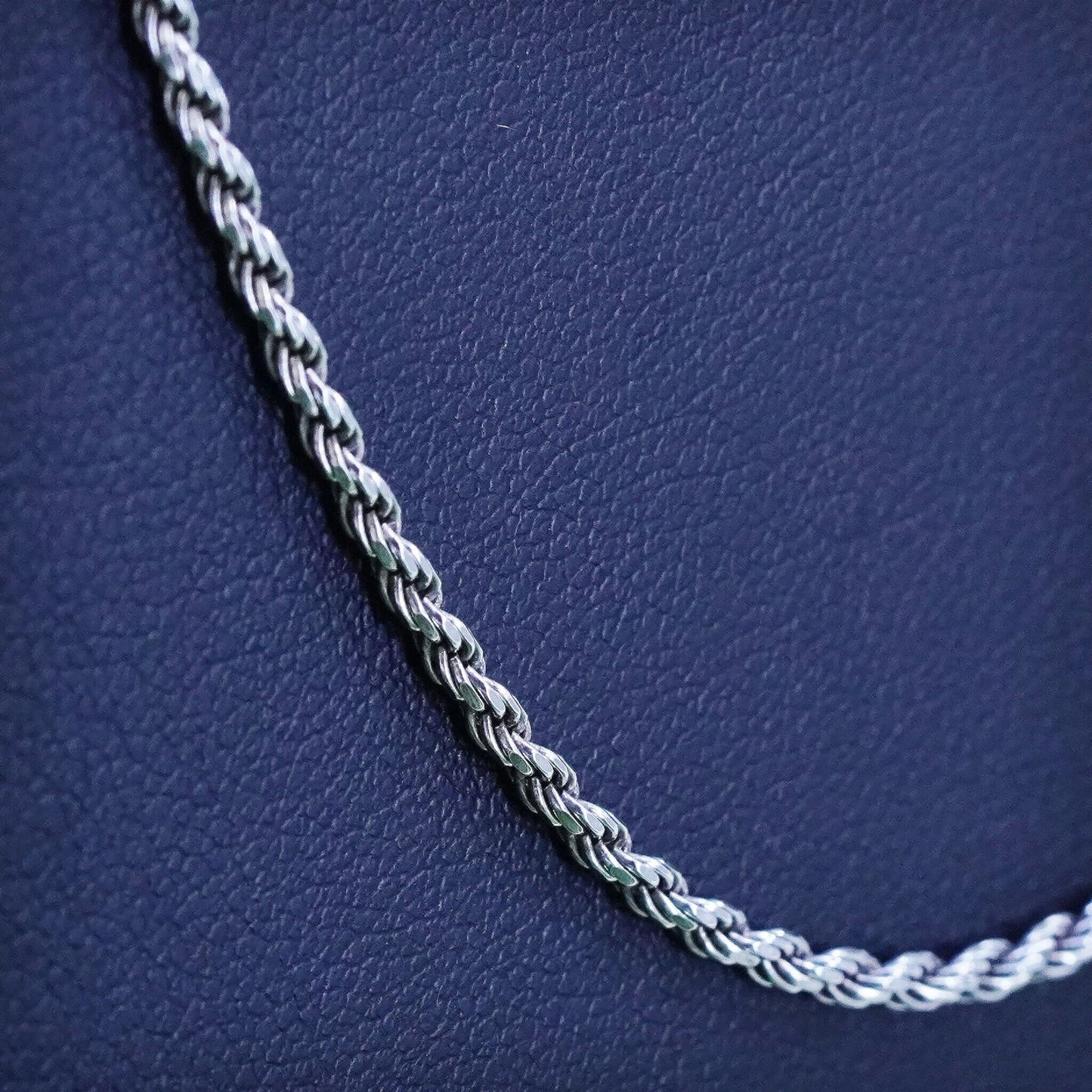 24", 2mm, vintage Italy Sterling silver necklace, 925 diamond cut rope chain