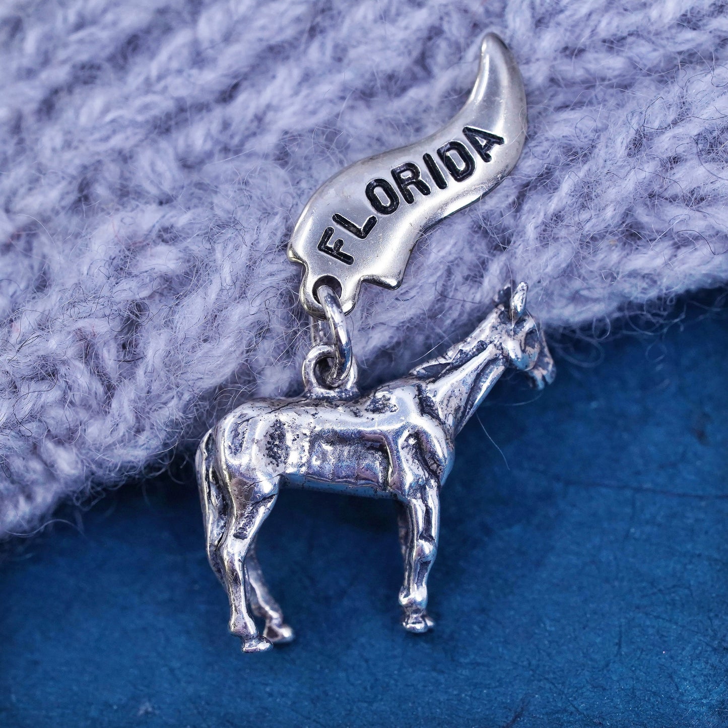 Vintage sterling silver handmade pendant, 925 horse charm