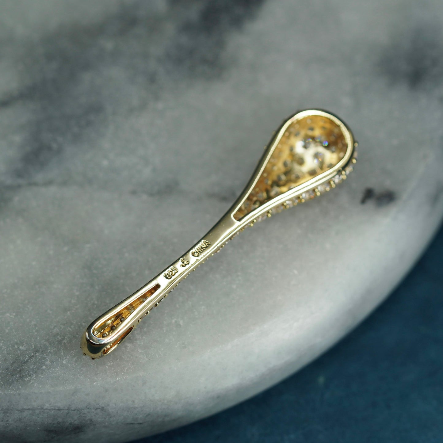 vermeil gold over Sterling 925 silver handmade teardrop pendant with cz details