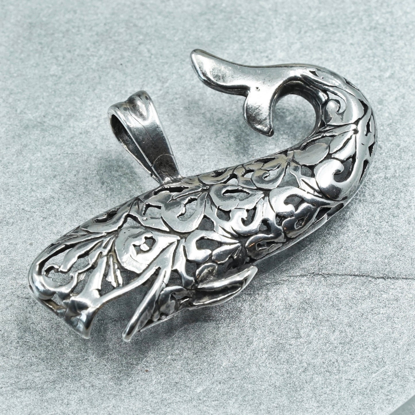 Vintage Jezlaine Sterling silver charm, 925 filigree whale pendant