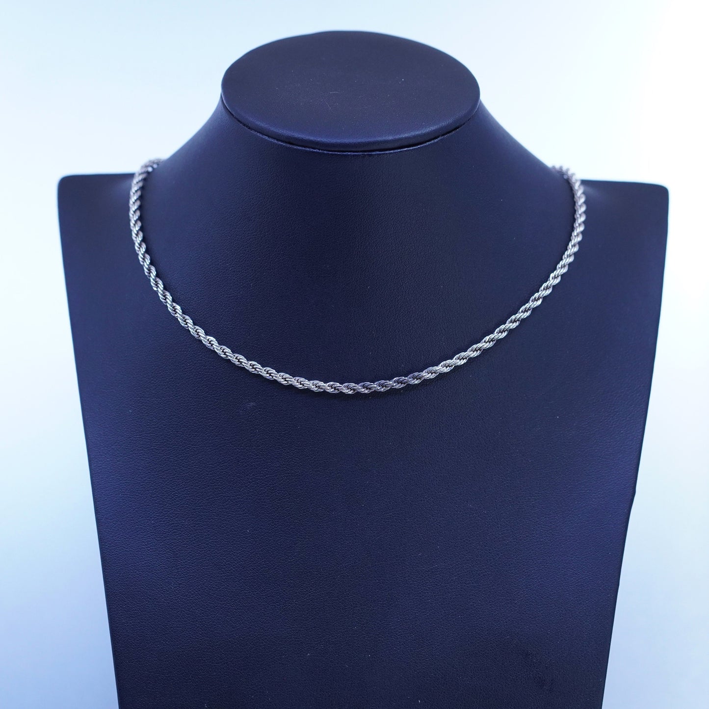 18” 3mm, vintage Italy Sterling 925 silver rope chain necklace