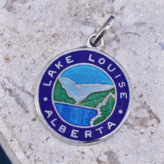 sterling silver 925 world traveler tag charm enamel “ Lake Louise Alberta”