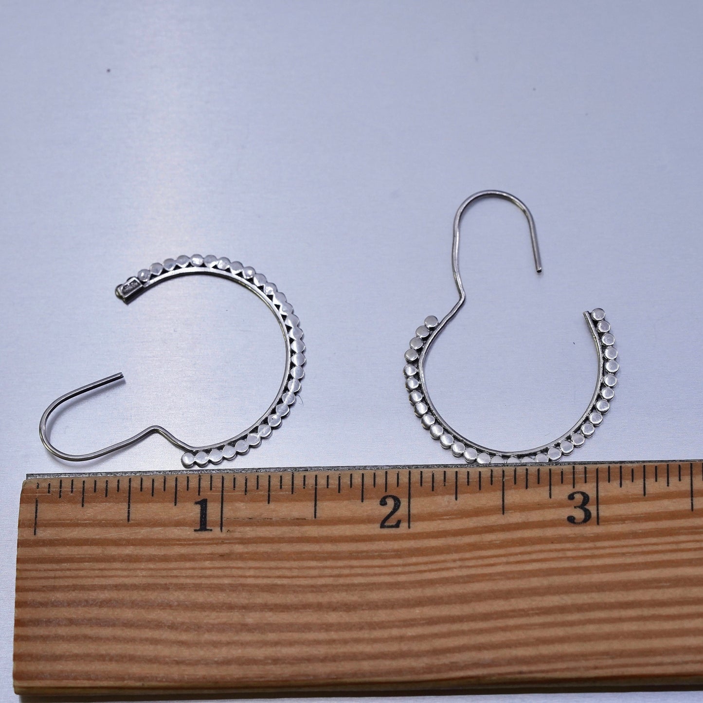 1.25” Vintage Sterling 925 silver handmade circle earrings with beads