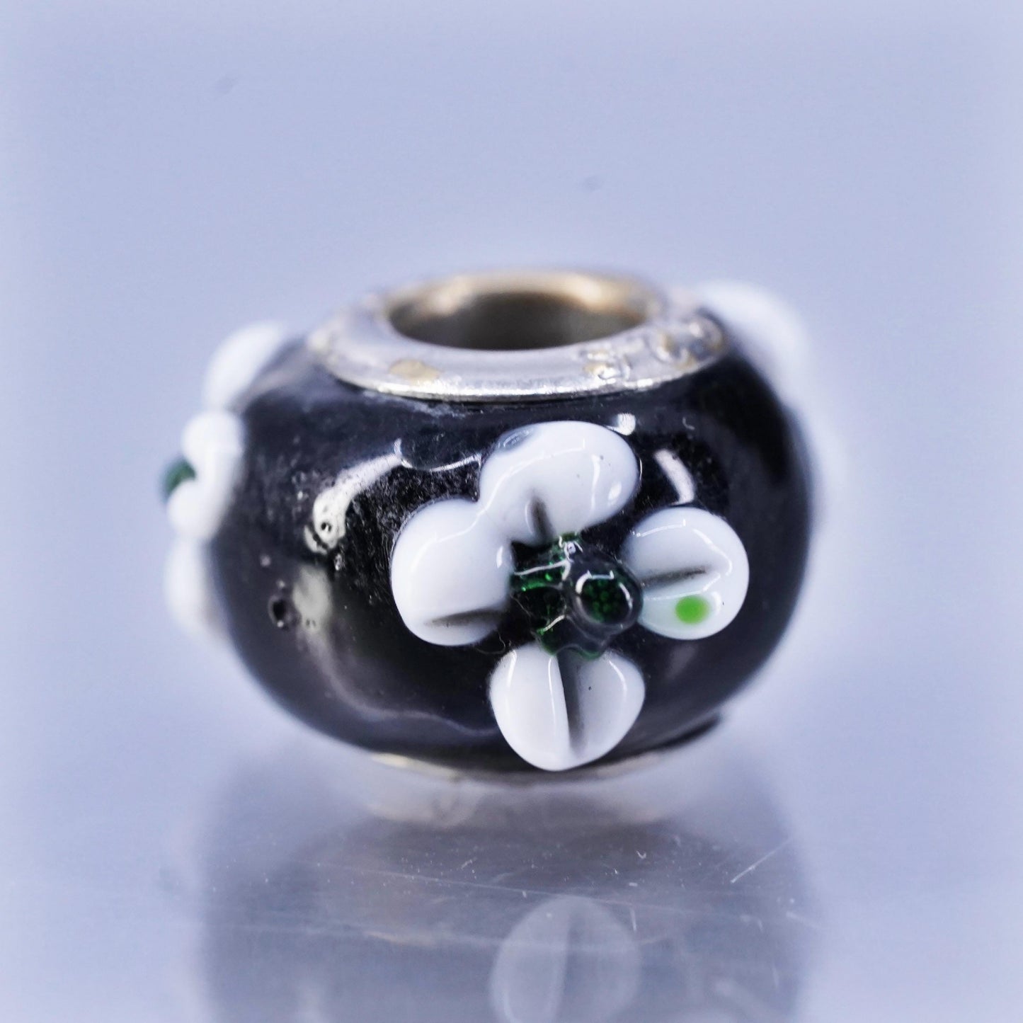 Vintage Sterling silver charm, 925 black flower bead