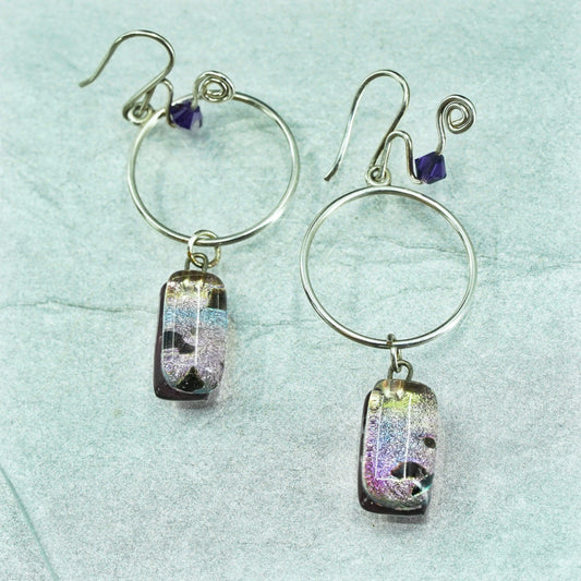 Vintage Sterling 925 silver earrings with artisan glass and purple beads