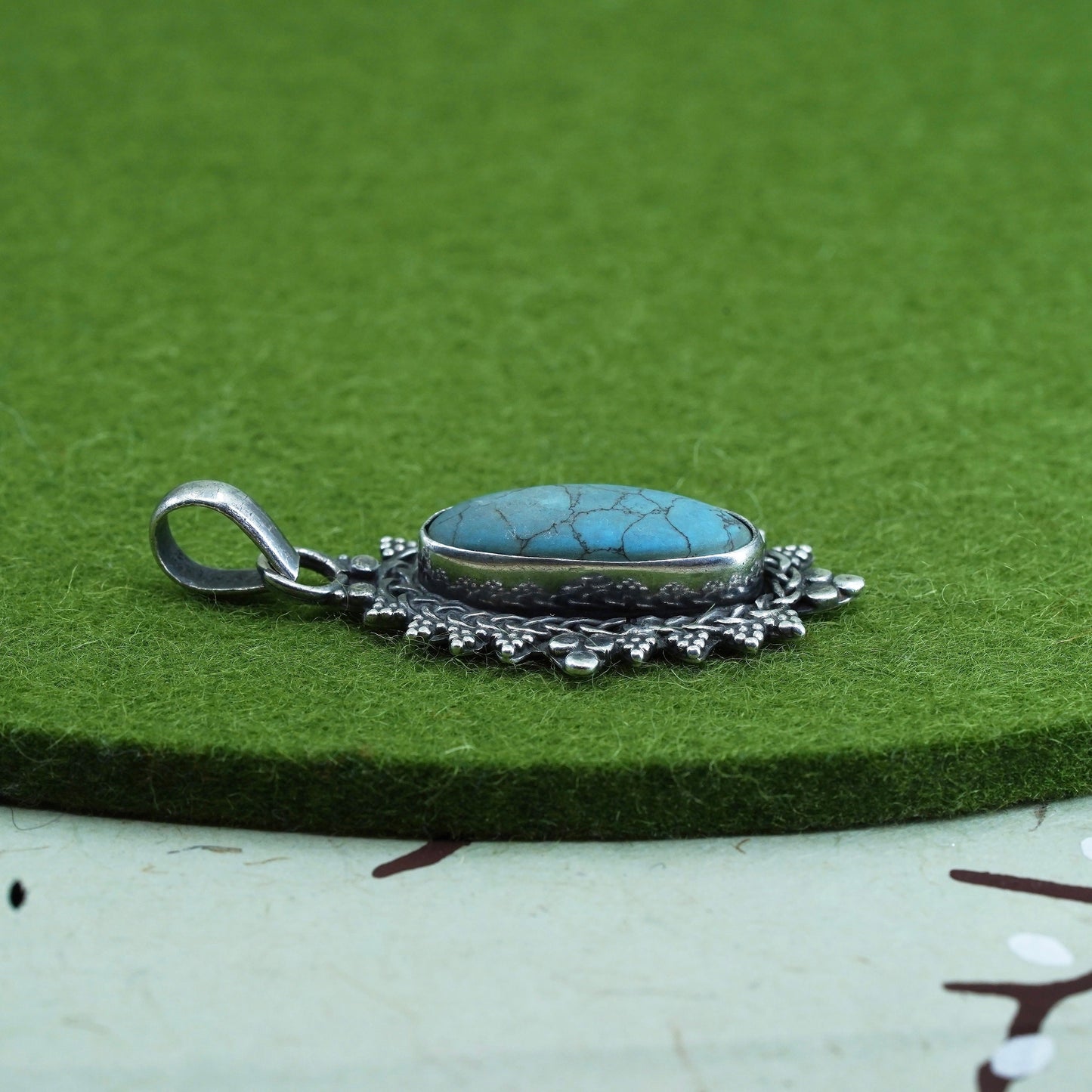 Native American Sterling silver handmade pendant, 925 marquise with turquoise