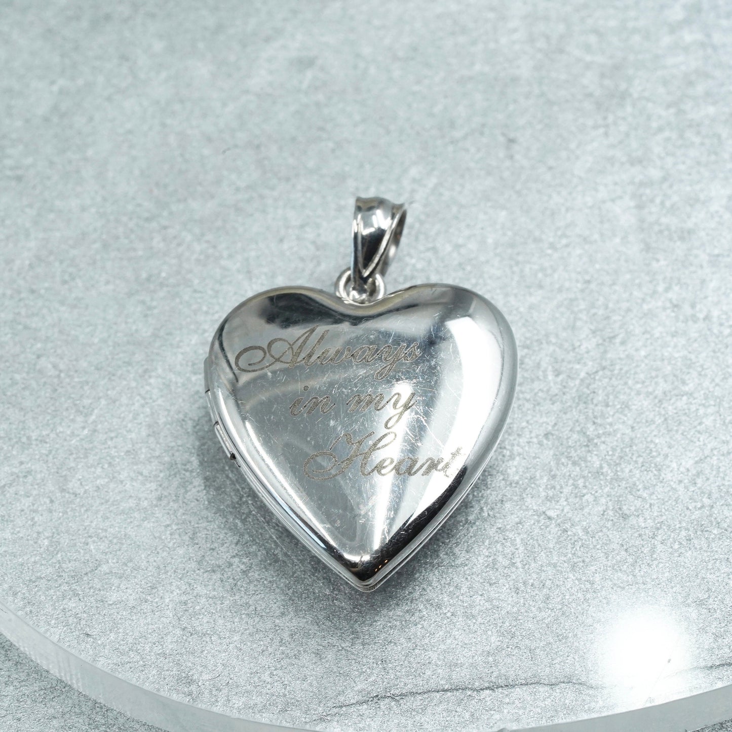 Sterling silver handmade charm, 925 heart photo locket “always in my heart”