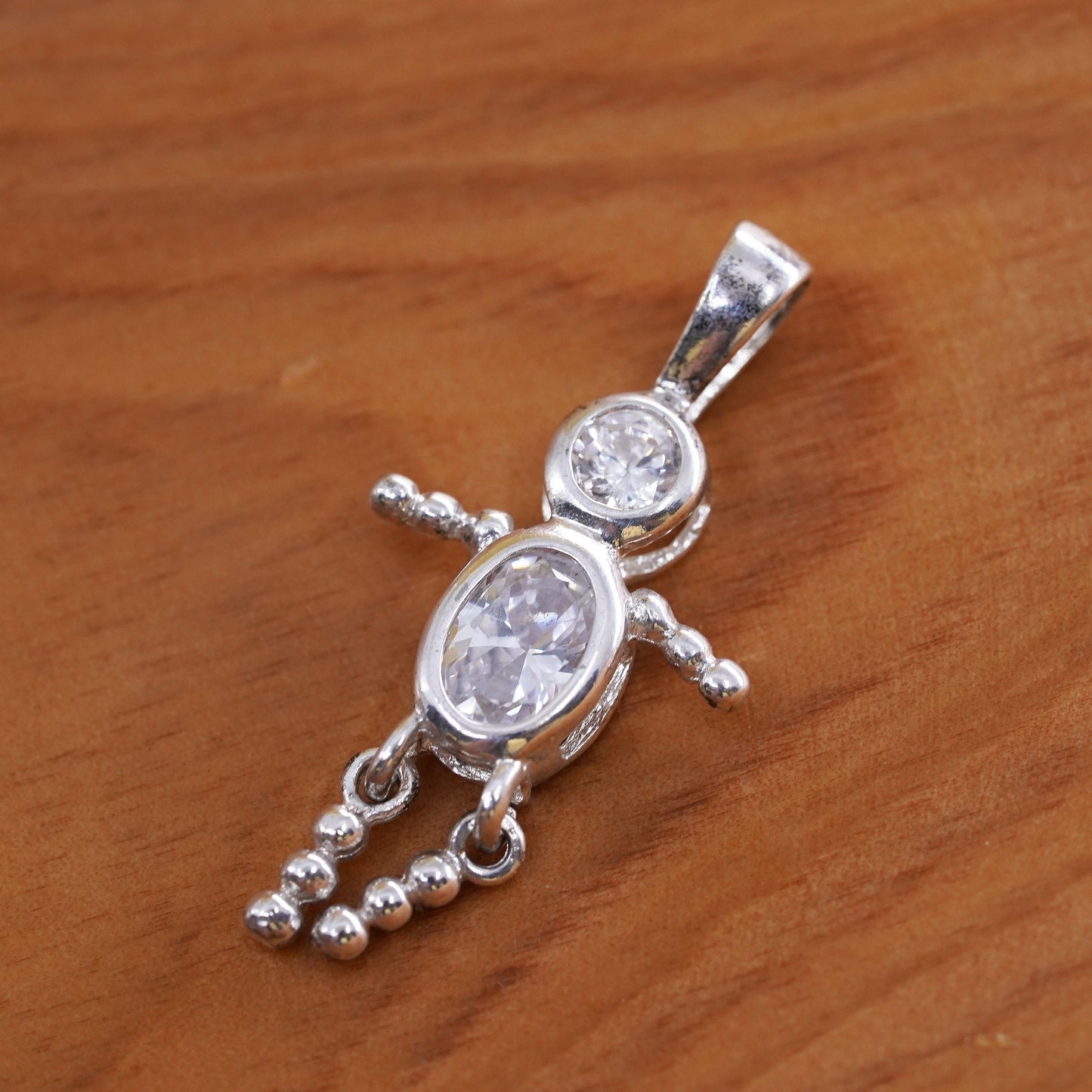 Vintage Sterling 925 silver birthstone pendant with clear cz, baby boy figure