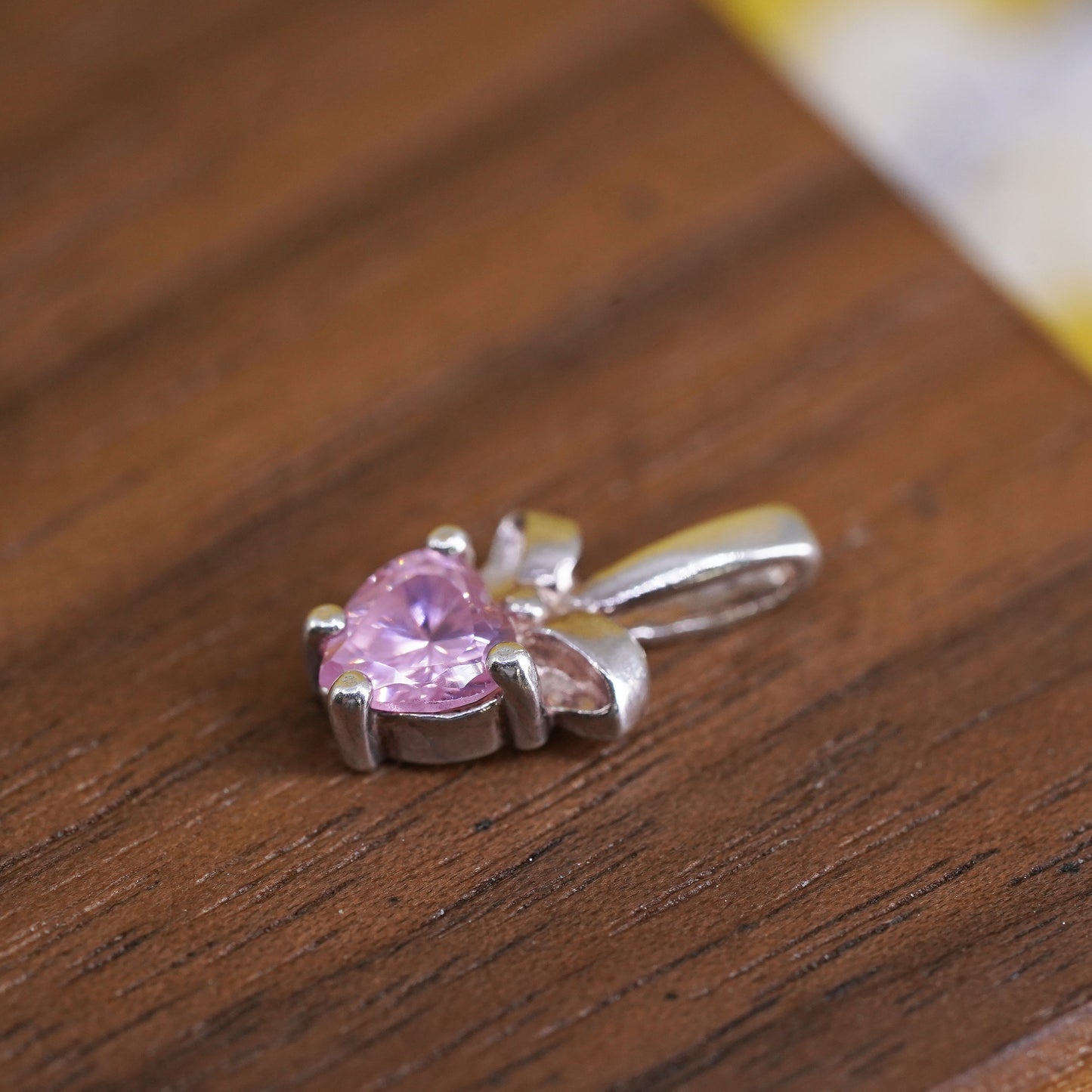 Vintage Sterling 925 silver handmade heart pendant with pink crystal