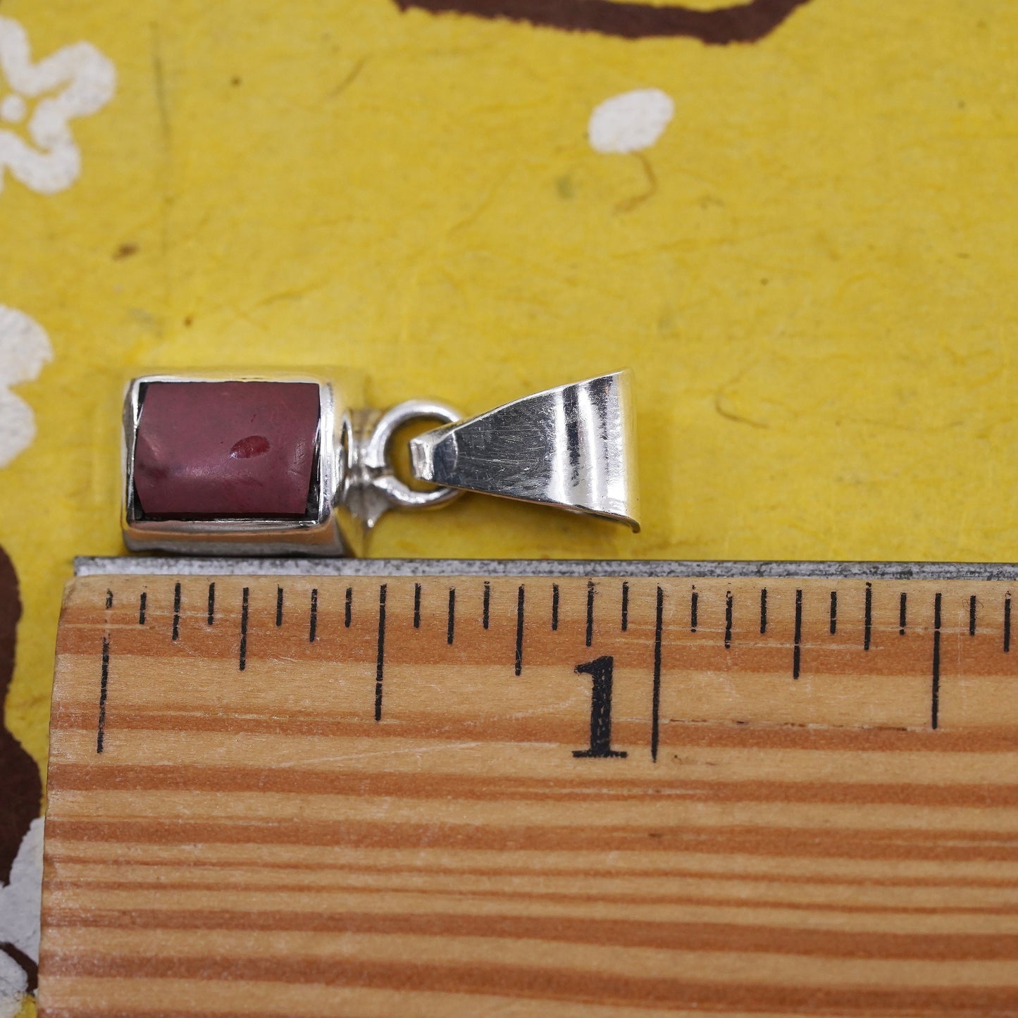 Vintage Mexican Sterling 925 silver handmade rectangular pendant w/ onyx inlay