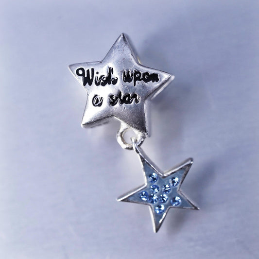 Sterling silver handmade 925 star charm pendant embossed “wish upon a star”