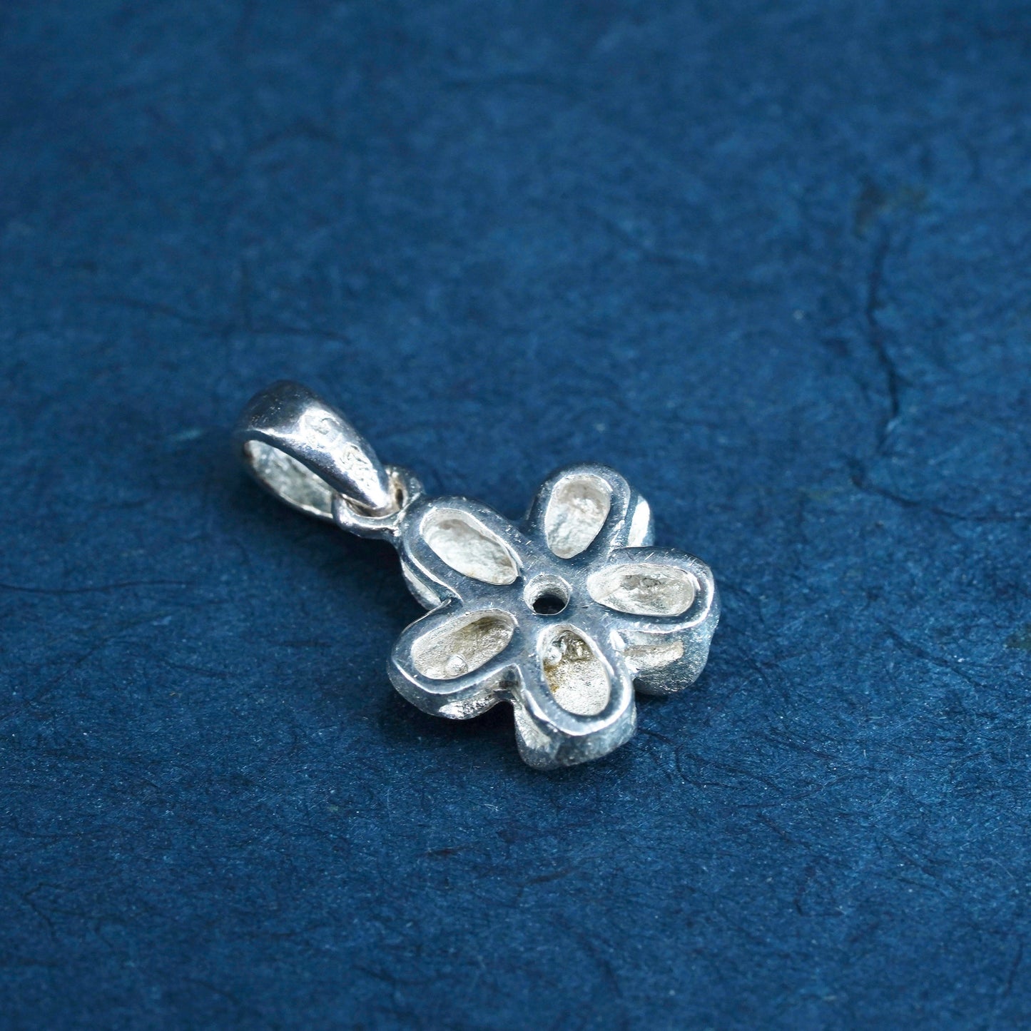 Vintage Sterling silver handmade pendant, 925 plumeria flower with cz