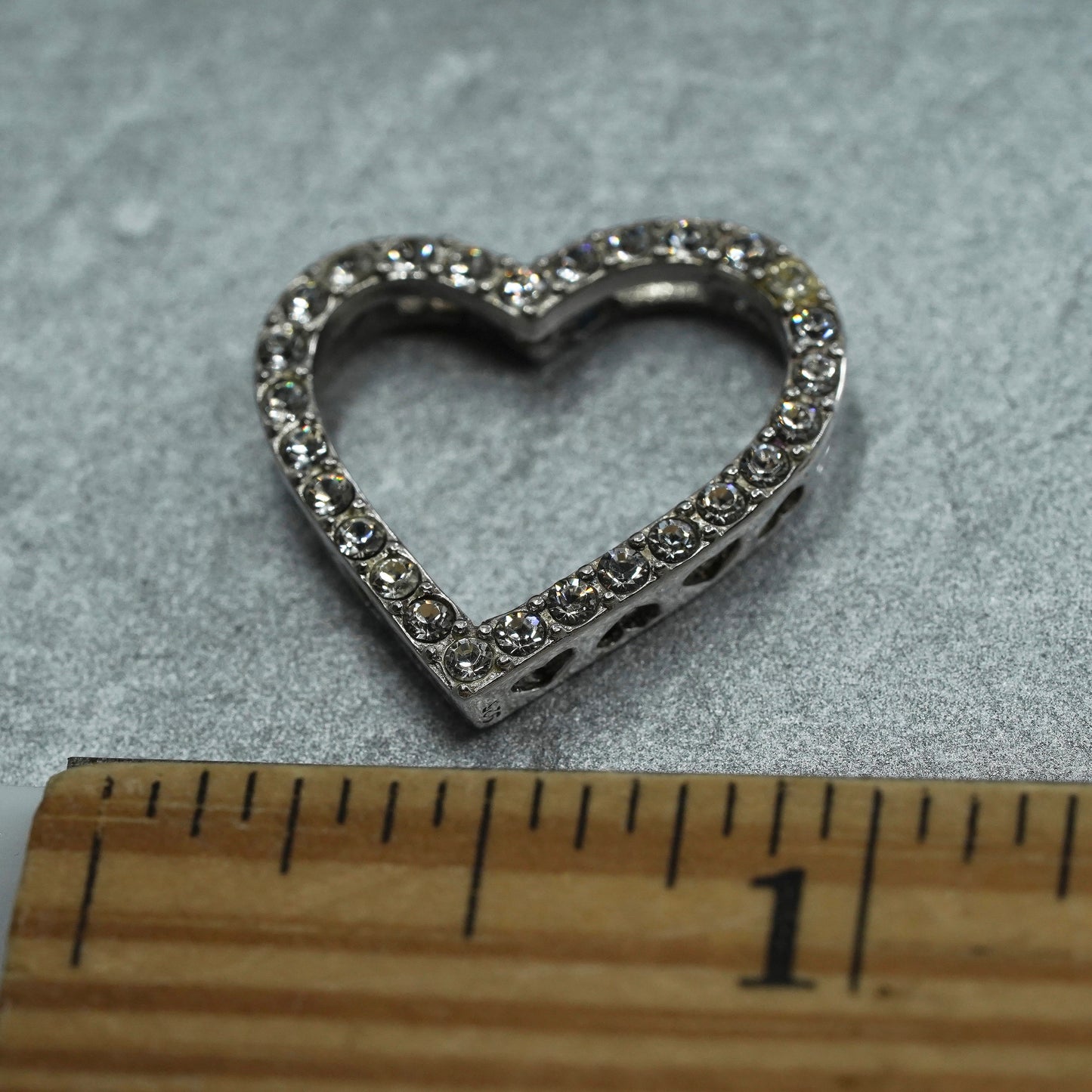 Vintage Sterling silver handmade charm, 925 heart pendant with cz