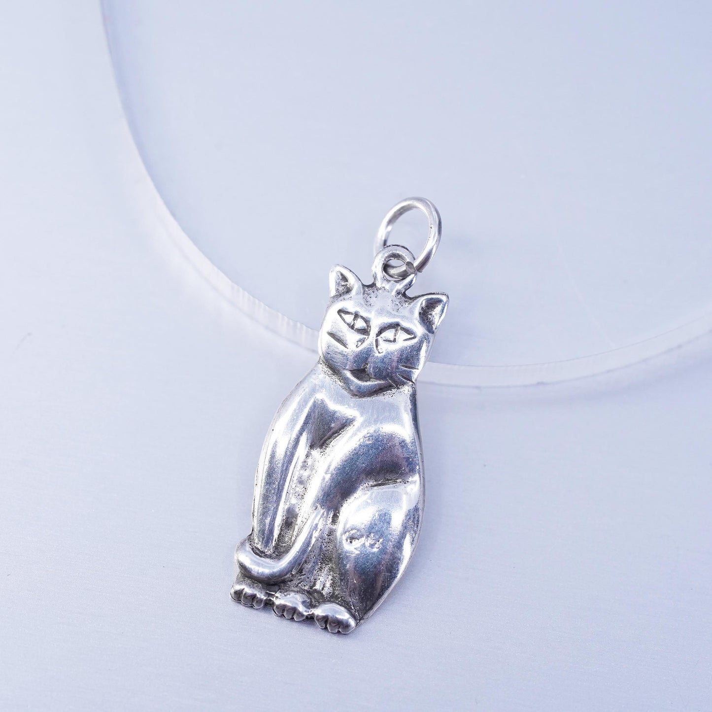 vintage Sterling silver handmade charm, 925 cat kitty pendant