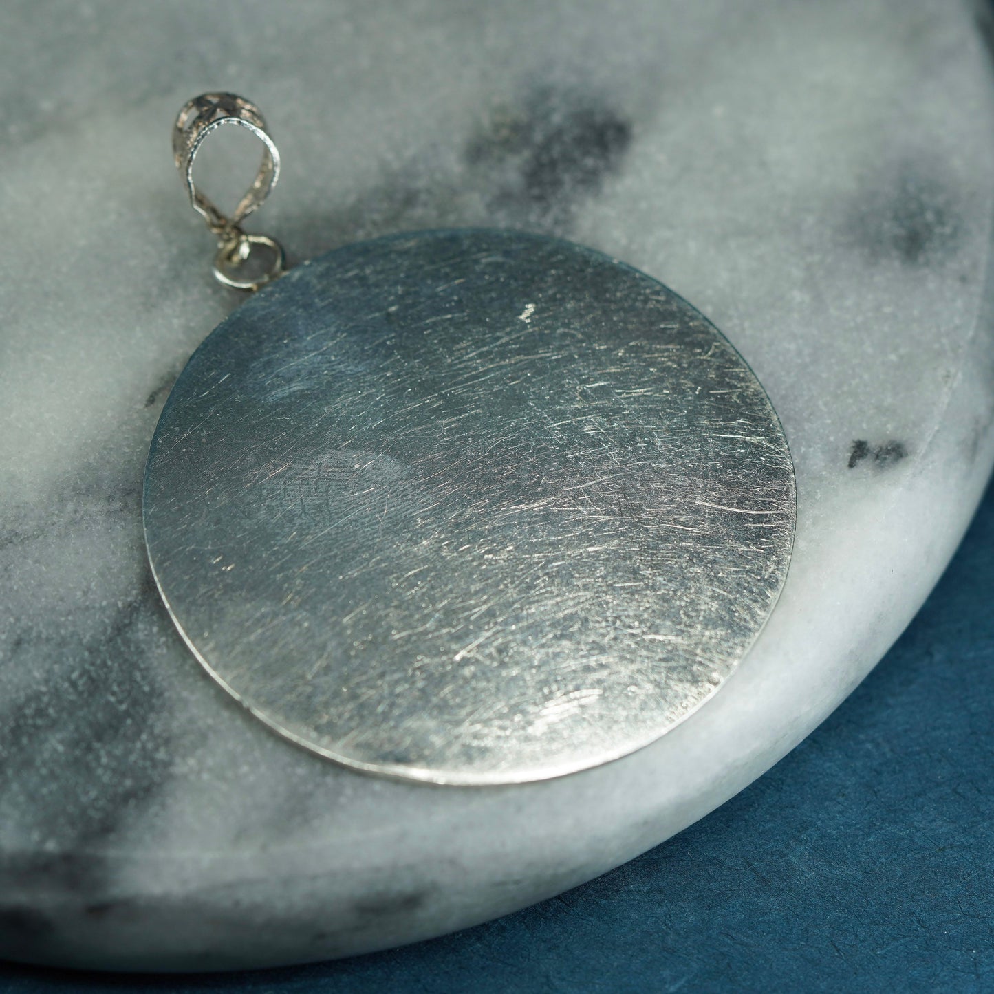 sterling silver handmade pendant, 925 huge circle laser engraved initial “PMV”