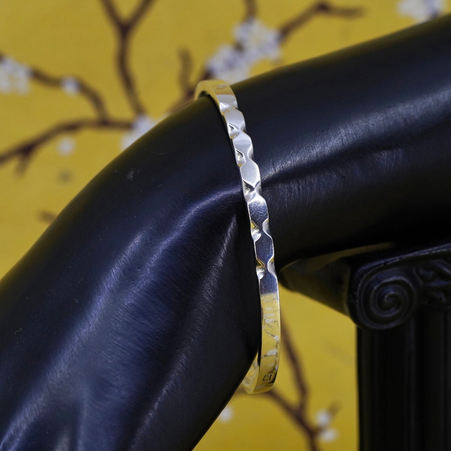 7", antique sterling silver handmade bracelet, 925 hinged textured bangle
