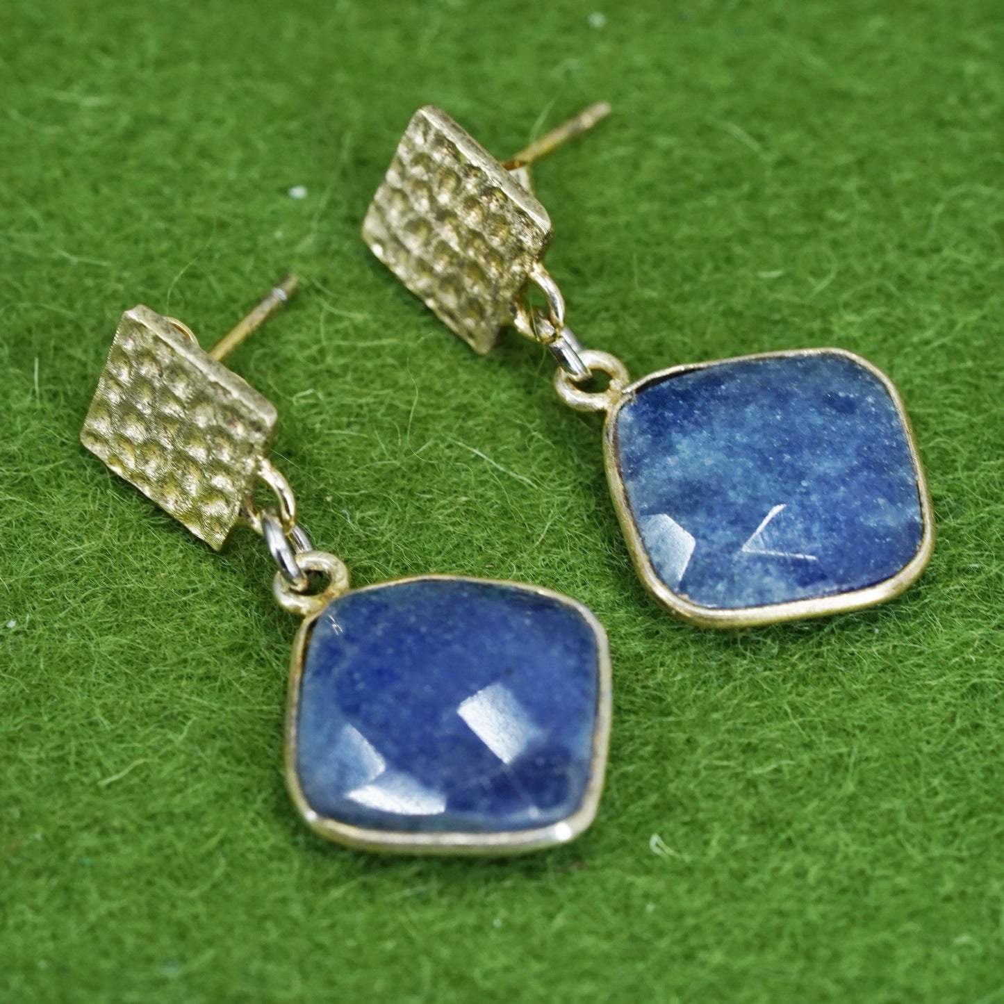 Vintage yellow gold over Sterling silver 925 handmade earrings with sodalite