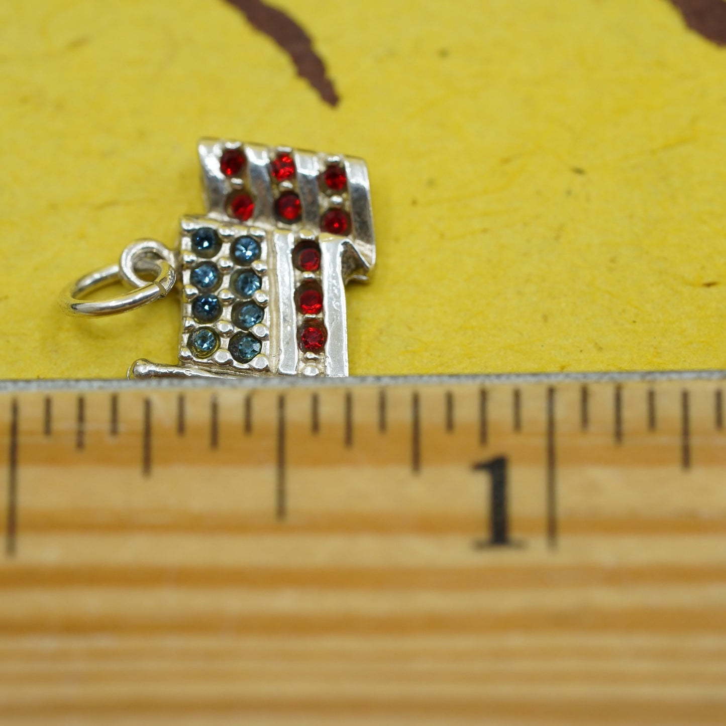 Vintage Sterling silver 925 American flag charm with cluster crystal, charm