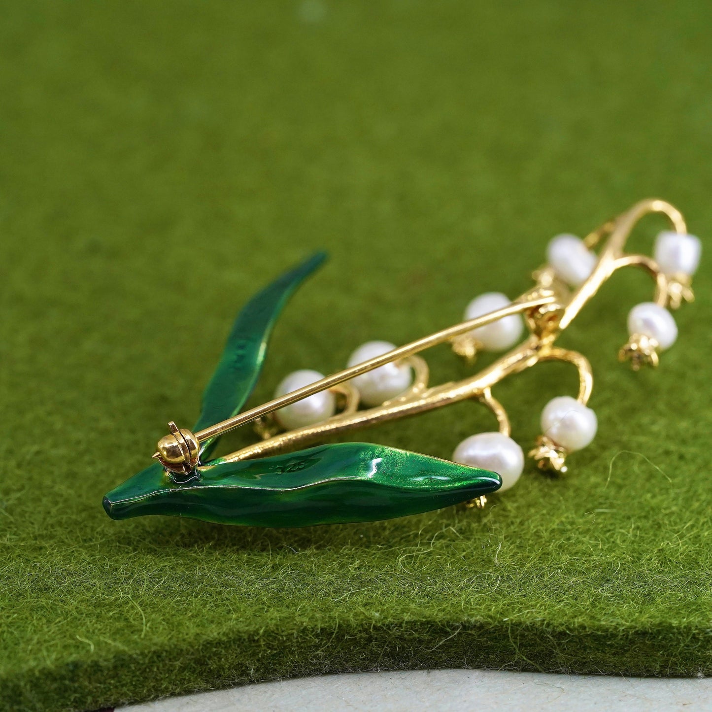 Lily of Valley Pearl Brooch, MMA FFB Sterling silver 925 vermeil Gold Enamel