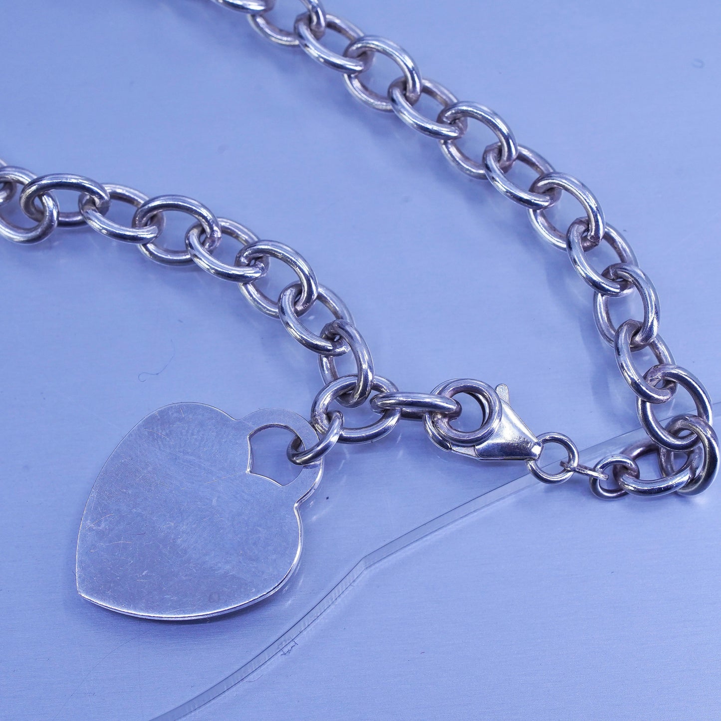 18” 7mm, vintage Sterling 925 silver handmade circle necklace with heart charm