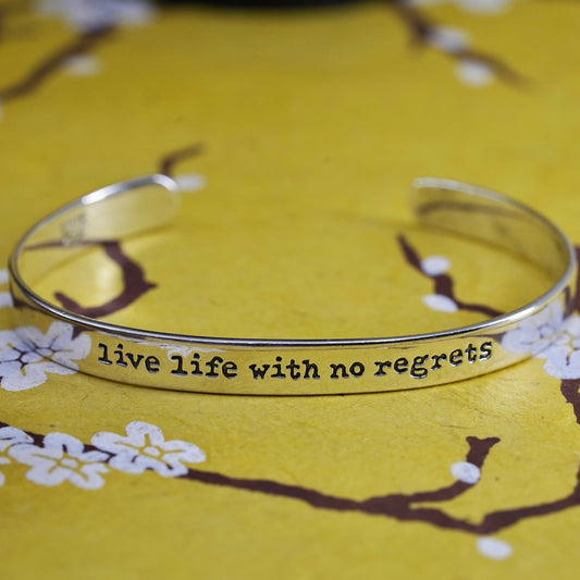 6", VTG Far fetched Sterling silver bracelet, 925 cuff “live life no regrets