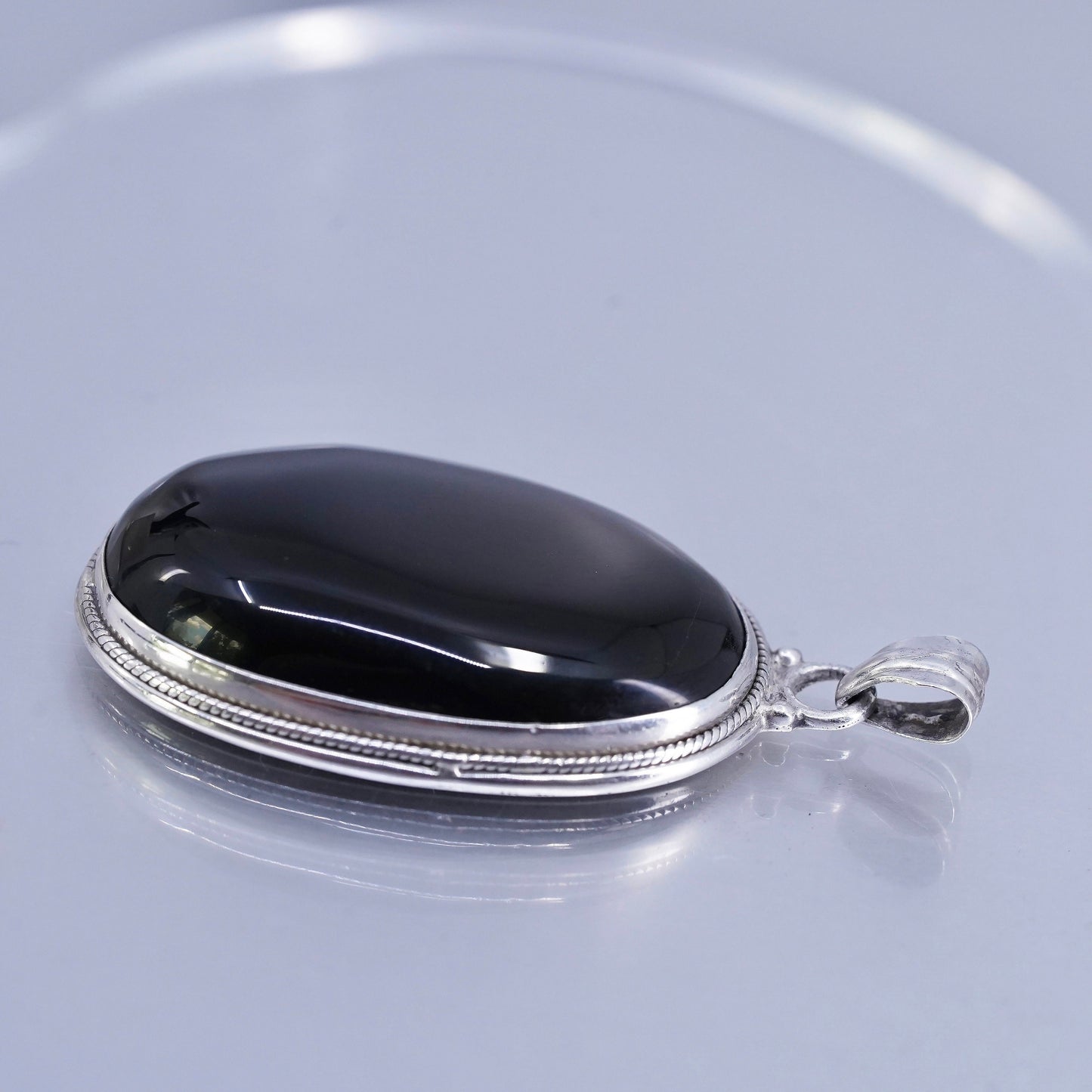 antique sterling 925 silver handmade pendant with oval onyx