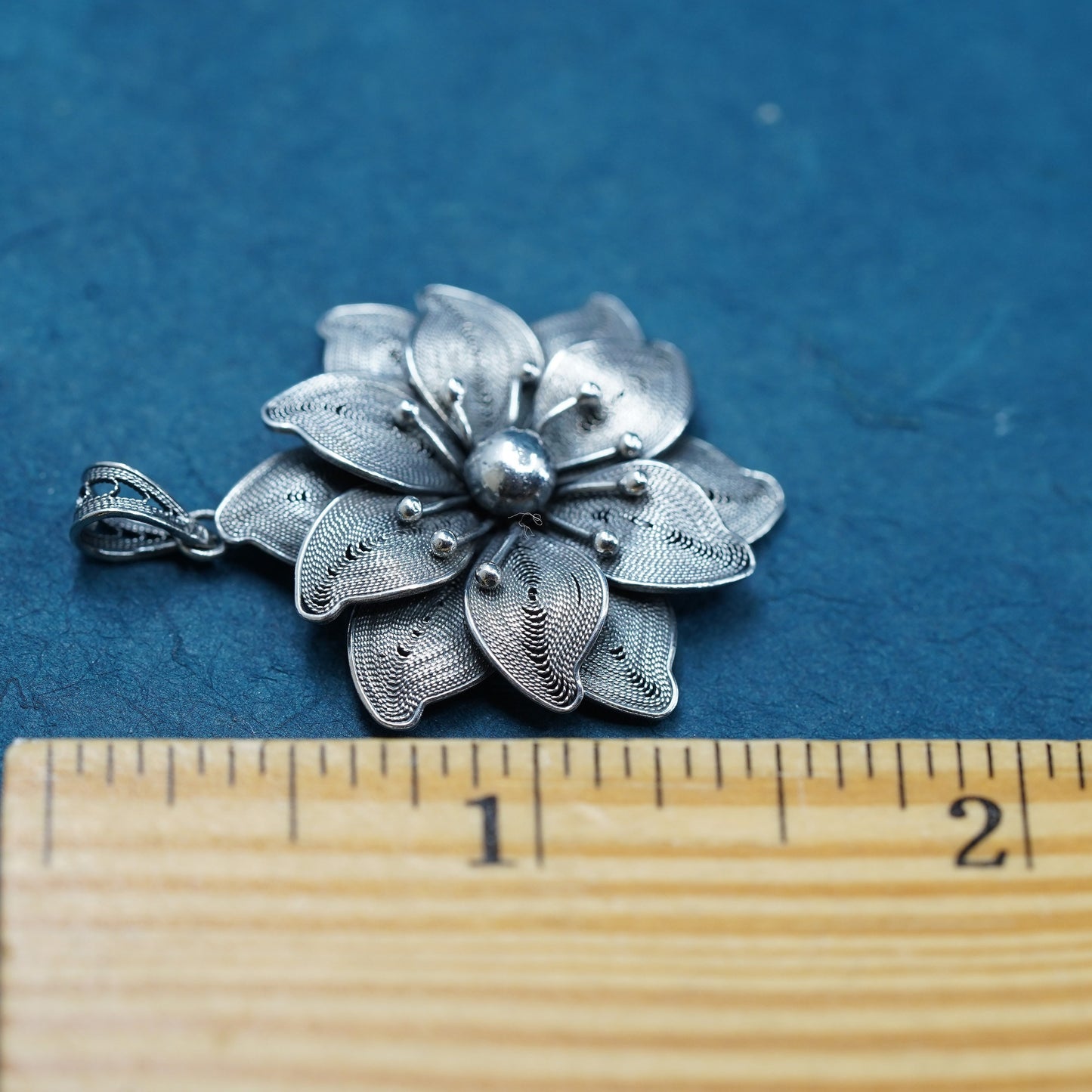 Vintage Sterling silver handmade pendant, 925 filigree flower