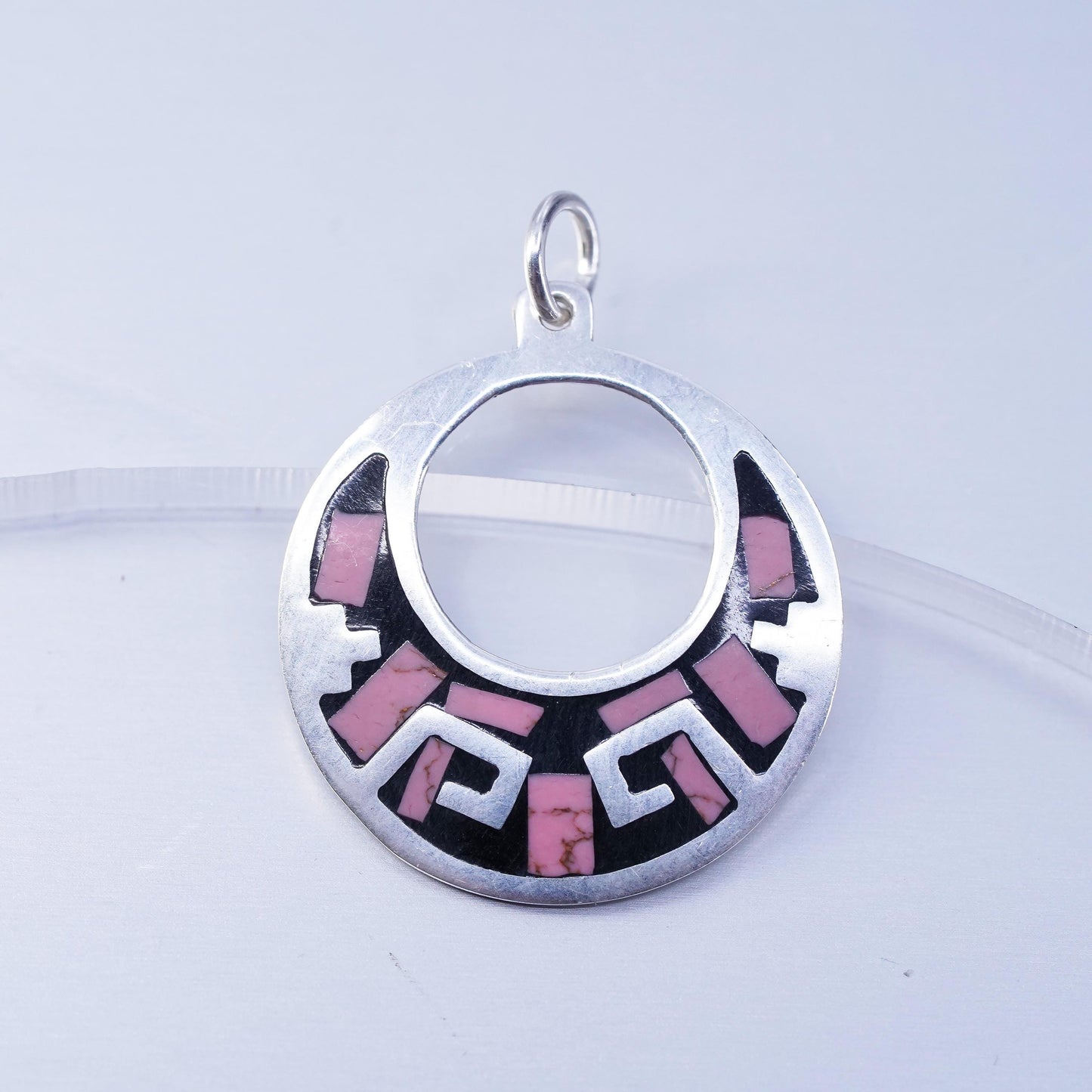 Vintage Mexican sterling 925 silver handmade enamel circle pendant