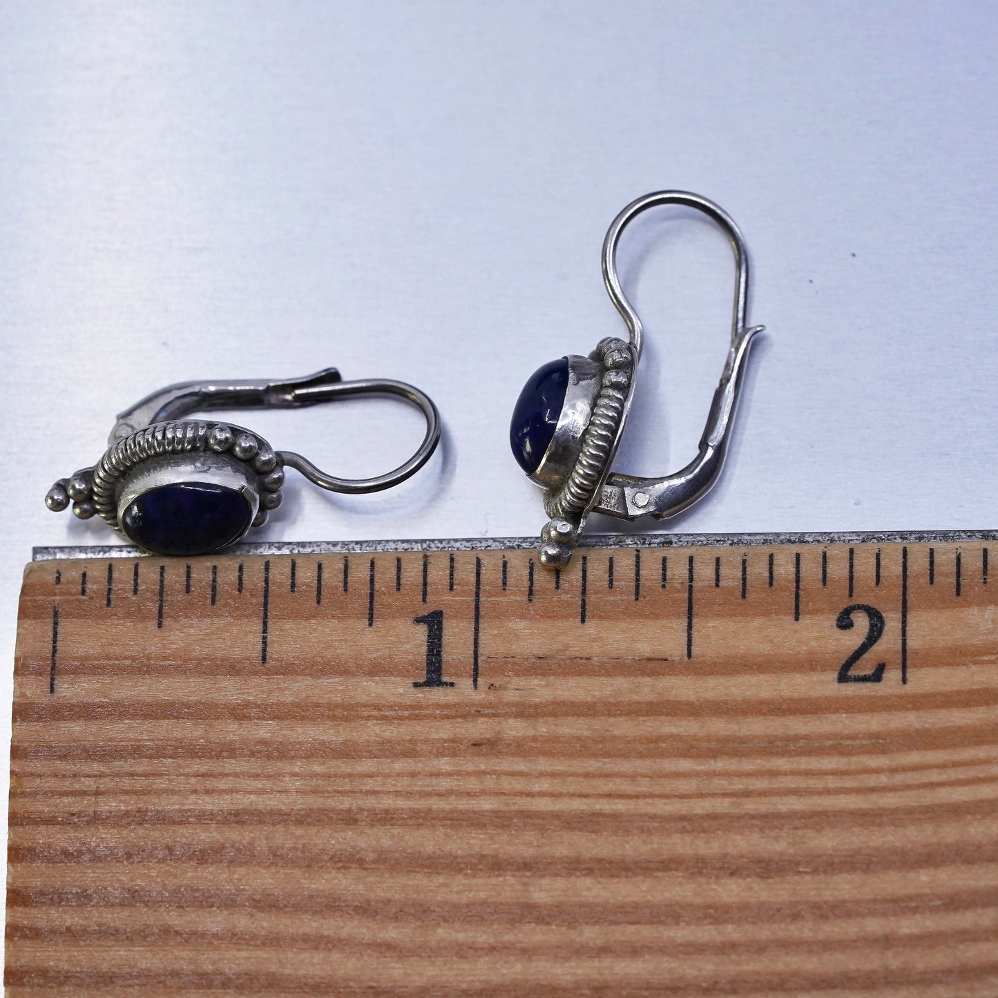 Vintage Sterling 925 silver handmade earrings with oval lapis lazuli