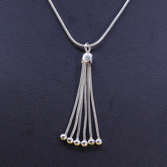 16”, Italy Sterling silver handmade fringe necklace, multi strands beads chains